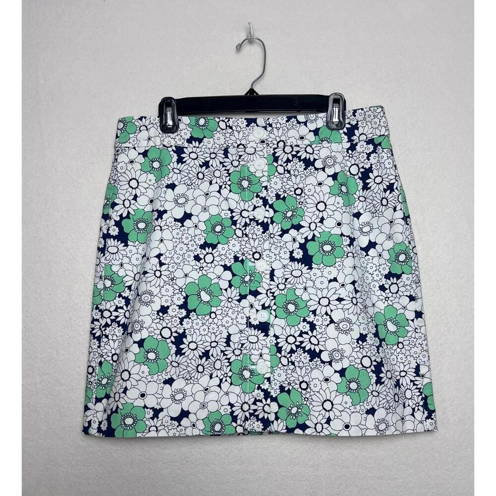Talbots Women's Green Button Up Lined Floral Print A-Line Short Skirt Size 12